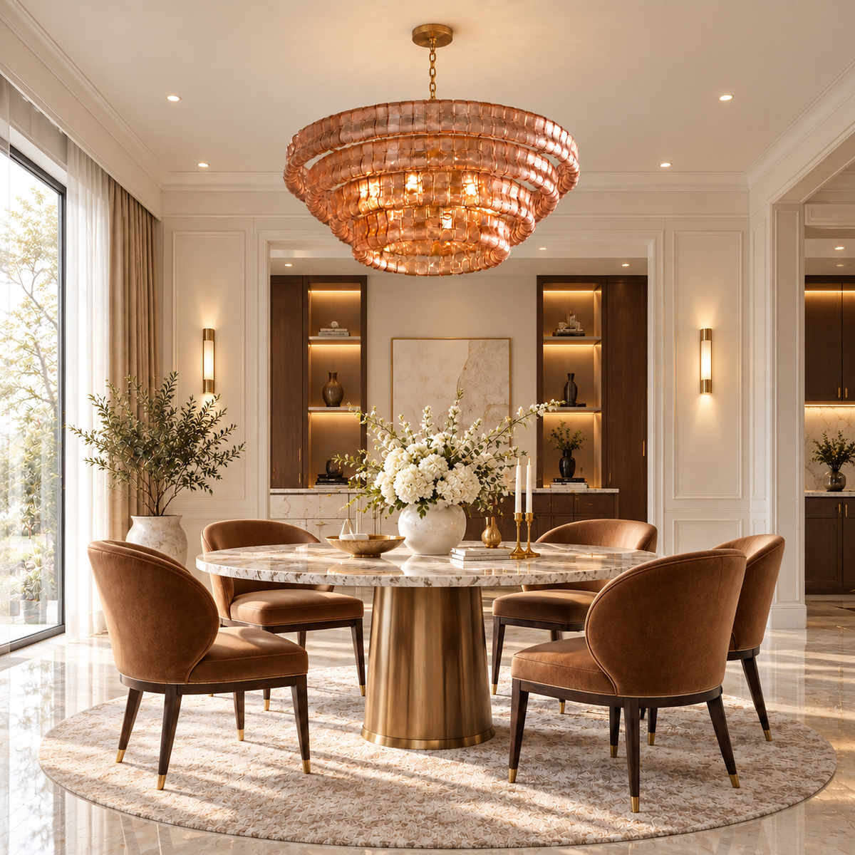 Tricolordeer Four-Light Round Amber Glass Chandelier