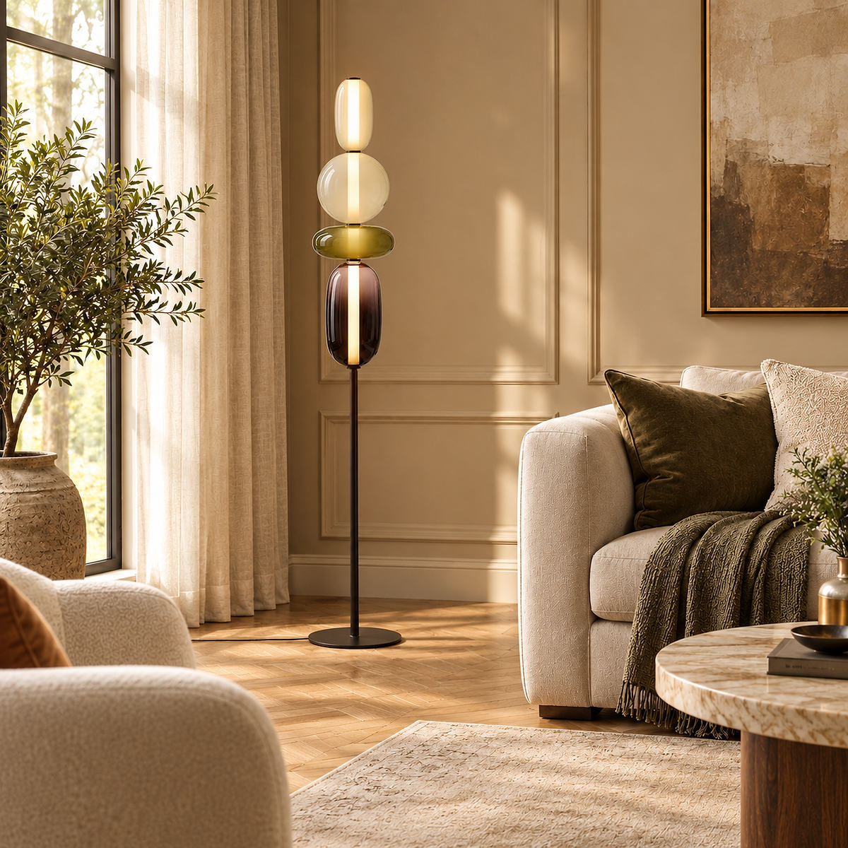 Artisan Hand-Blown Glass Stacked Floor Lamp