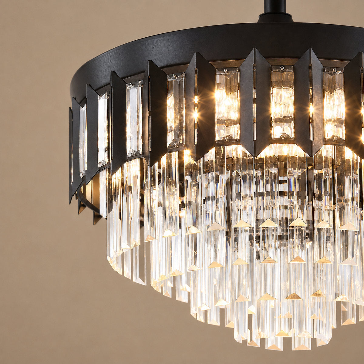 Tricolordeer Retractable Acrylic Blade Crystal Chandelier Ceiling Fan