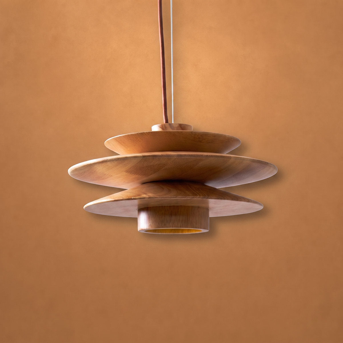 Cascade Wooden Disc Pendant Light, 11.8-Inch x H 5.9-Inch, Nature wood for Dining Room & Living Room