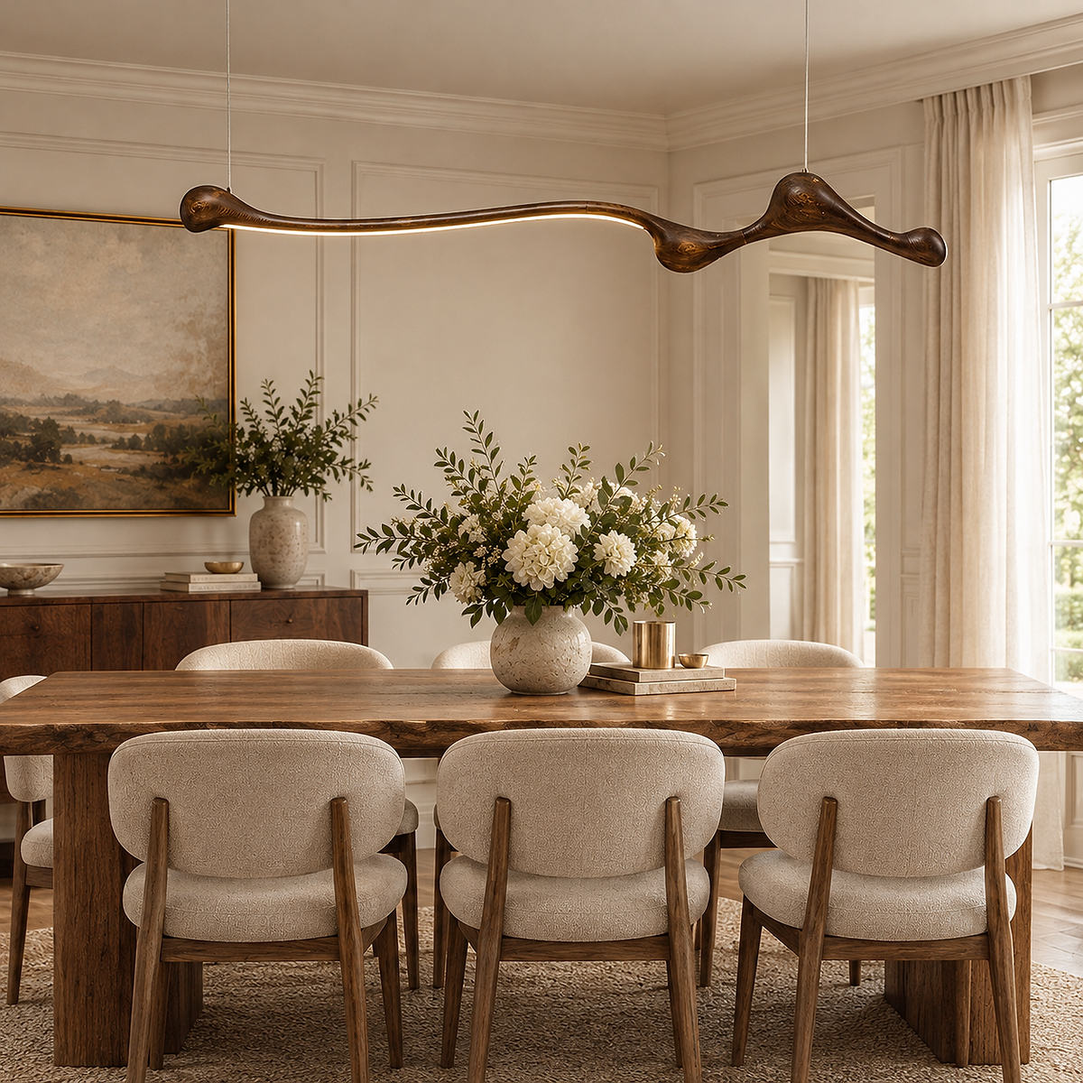 Sculpted Ash Wood Organic Branch Pendant Light