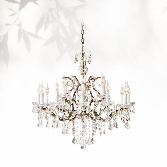 19th C. Rococo Iron & Crystal Round Dining Room Chandelier 33"