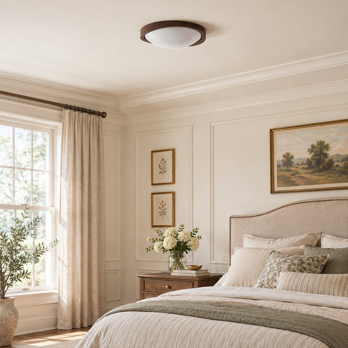 Walnut Curved Edge Ceiling Light, 17.7-Inch x H 2.8-Inch, Model A: Walnut Wood Grain Hydrographics, Warm Light for Living Room & Bedroom