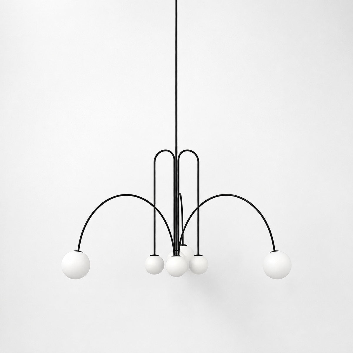 Sculptural Multi-Head Nickel and Glass Chandelier
