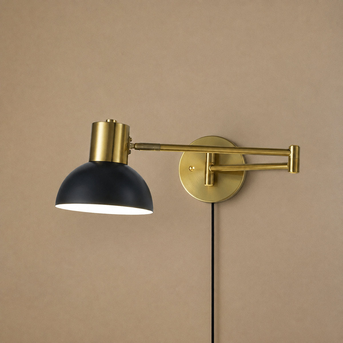 Adjustable Arm Plug In Wall Lamp, L 14.6-Inch x H 5.9-Inch, Black & Gold, US Plug for Bedroom & Living Room