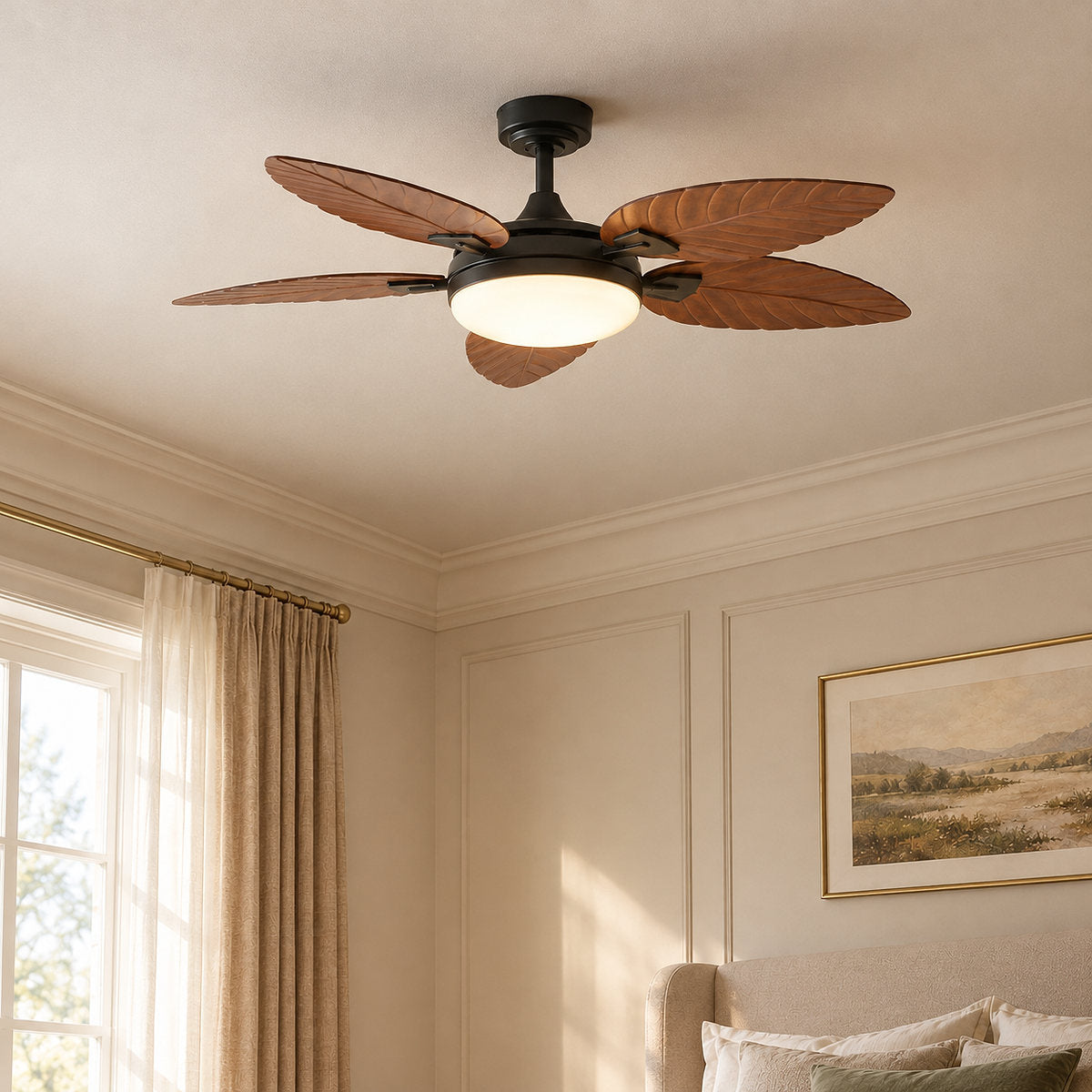 LED Ceiling Fan with Walnut Leaf Blades