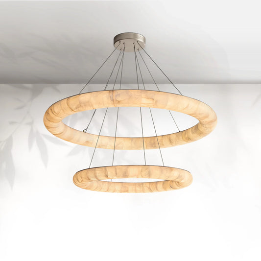 Rivaga Lisse Alabaster Two-Tiered Round Chandelier 61"