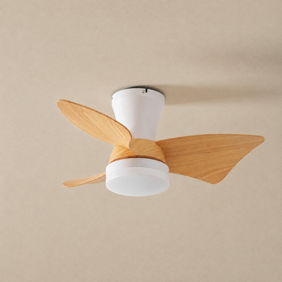 Calix 28" Ceiling Fan Light, 28-Inch x H 9.8-Inch, Model A Natural Wood Grain & White, Three-Color Light for Living Room
