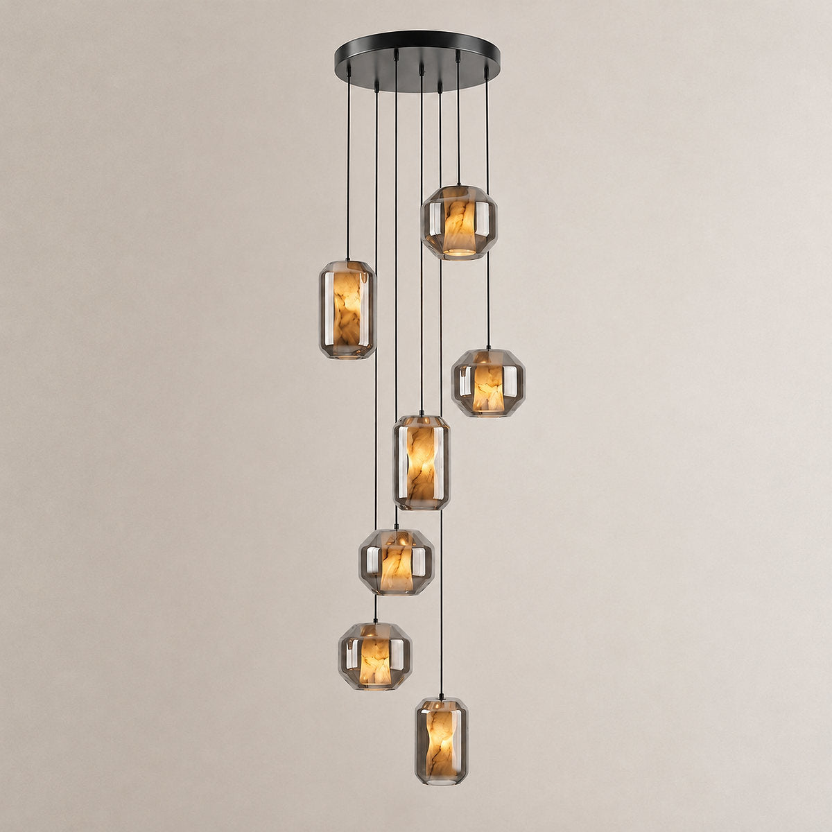 Cylinder Pendant Light in Alabaster and Glass