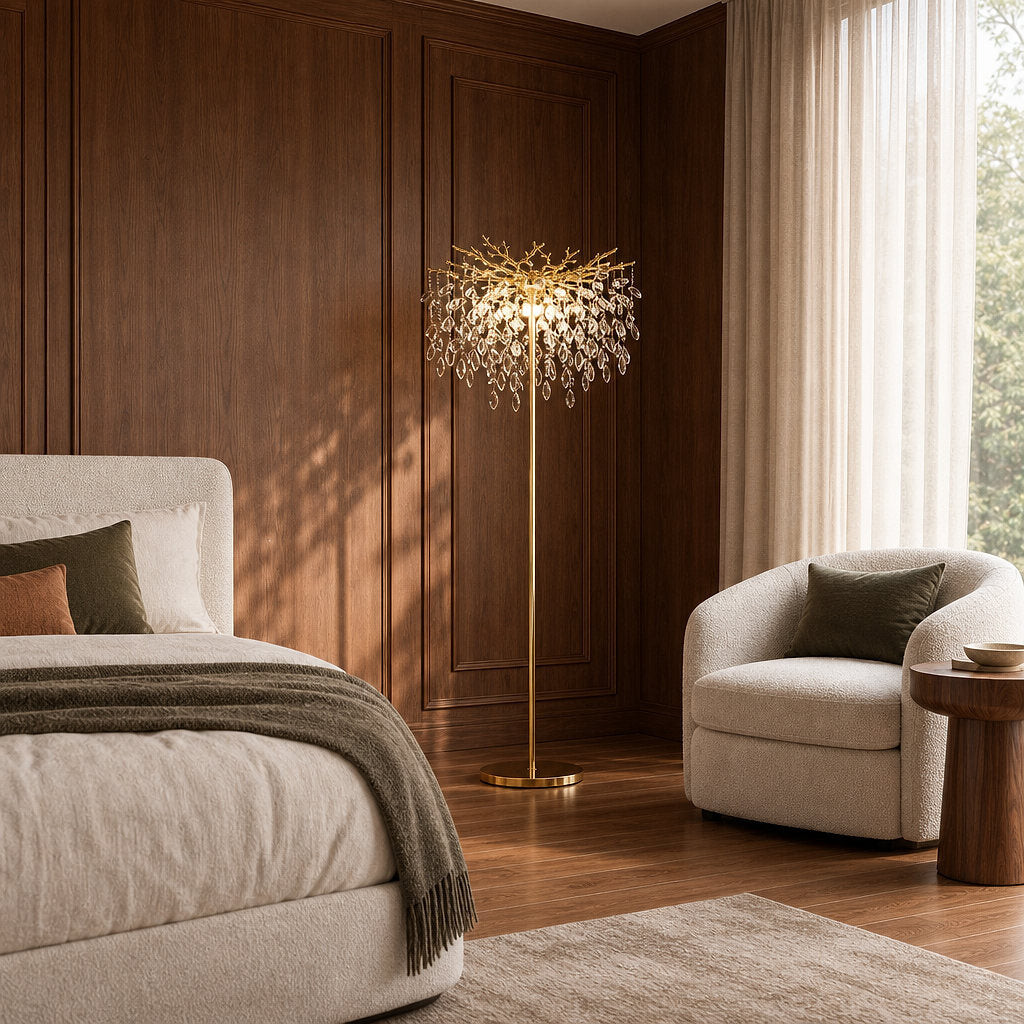 Tricolordeer Gold K9 Crystal Sculptural Floor Light
