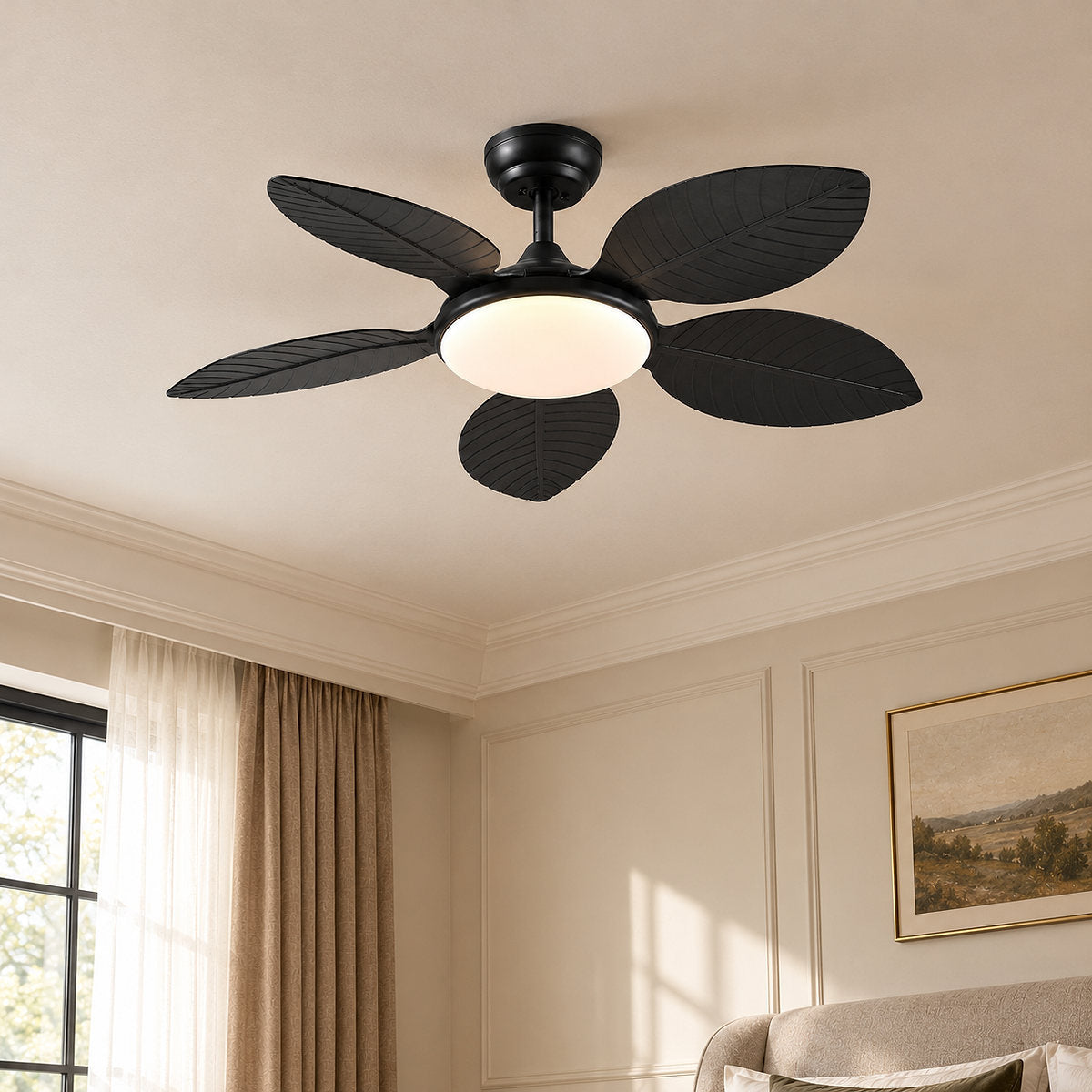 Tricolordeer Carved Palm-Leaf Dome Light Ceiling Fan