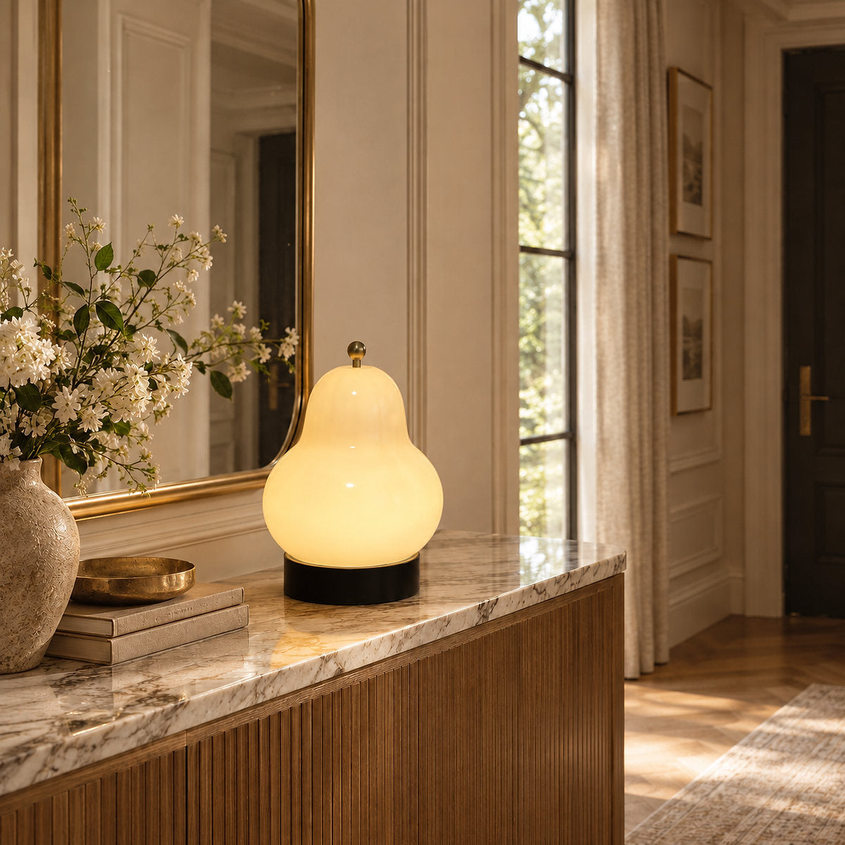 Rechargeable Three-Color Glass Table Lamp