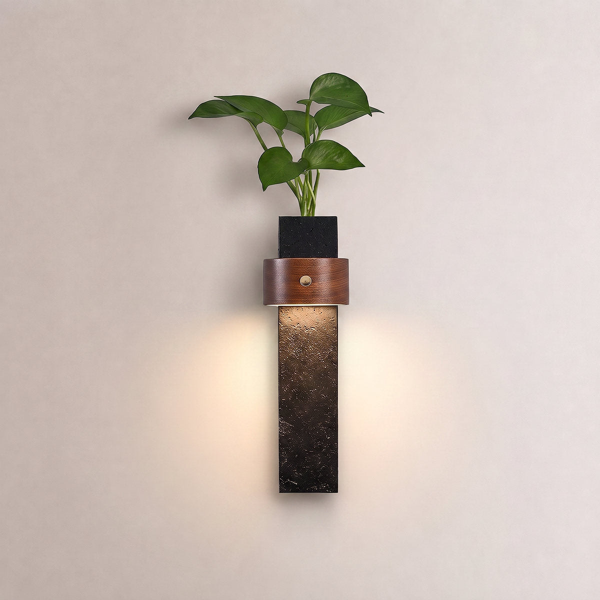 Verde Beam Rechargeable Wall Lamp, 2.8-Inch x H 9.1-Inch, Dark walnut & Black Travertine, Warm Light & USB Charging for Bedroom & Living Room