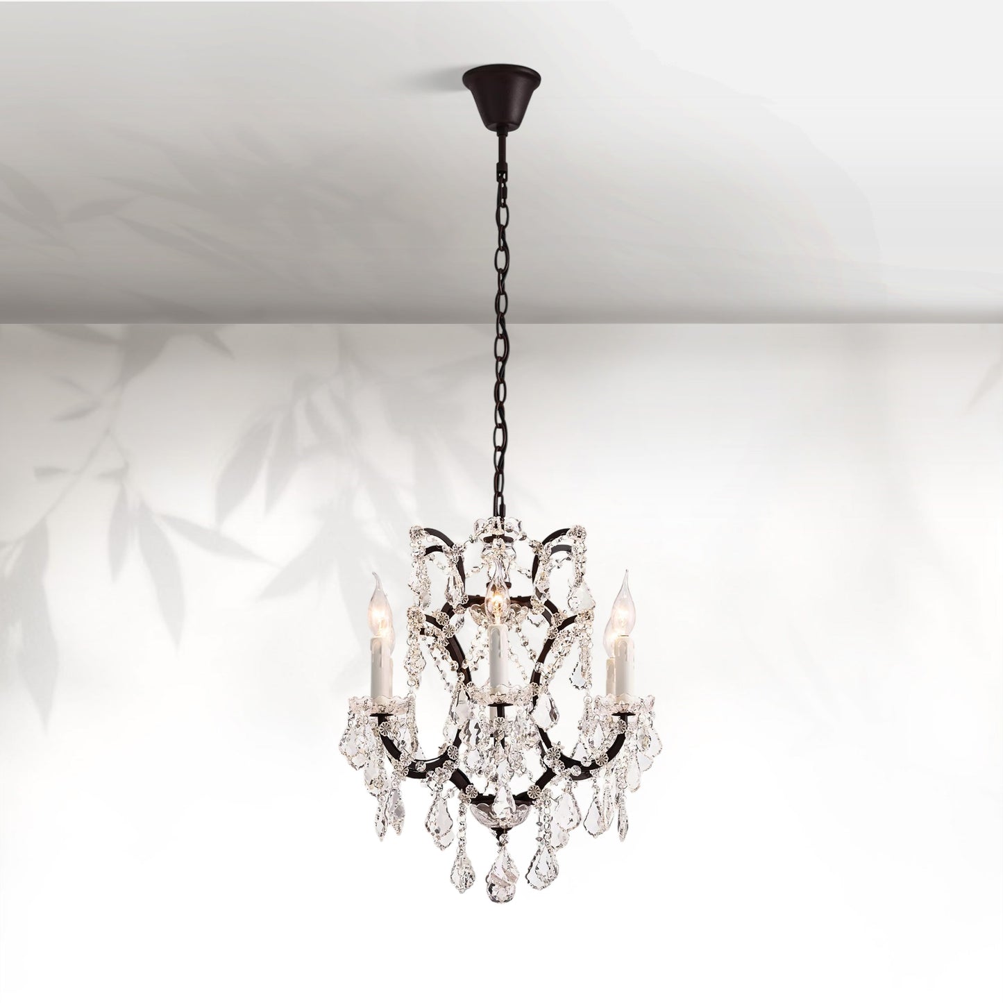 19th C. Rococo Iron & Crystal Round Dining Room Chandelier 18"