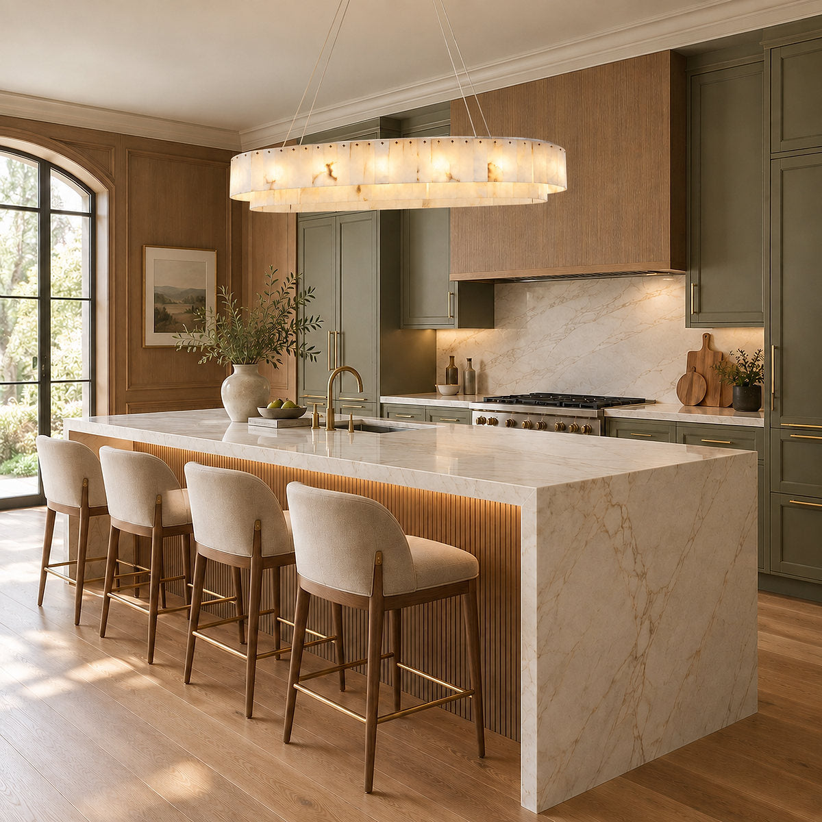 Tricolordeer Natural Alabaster 14-Light Linear Chandelier