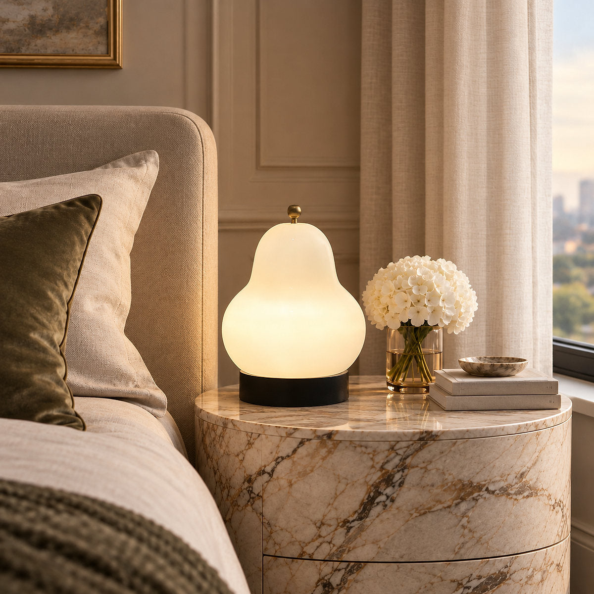 Rechargeable Three-Color Glass Table Lamp