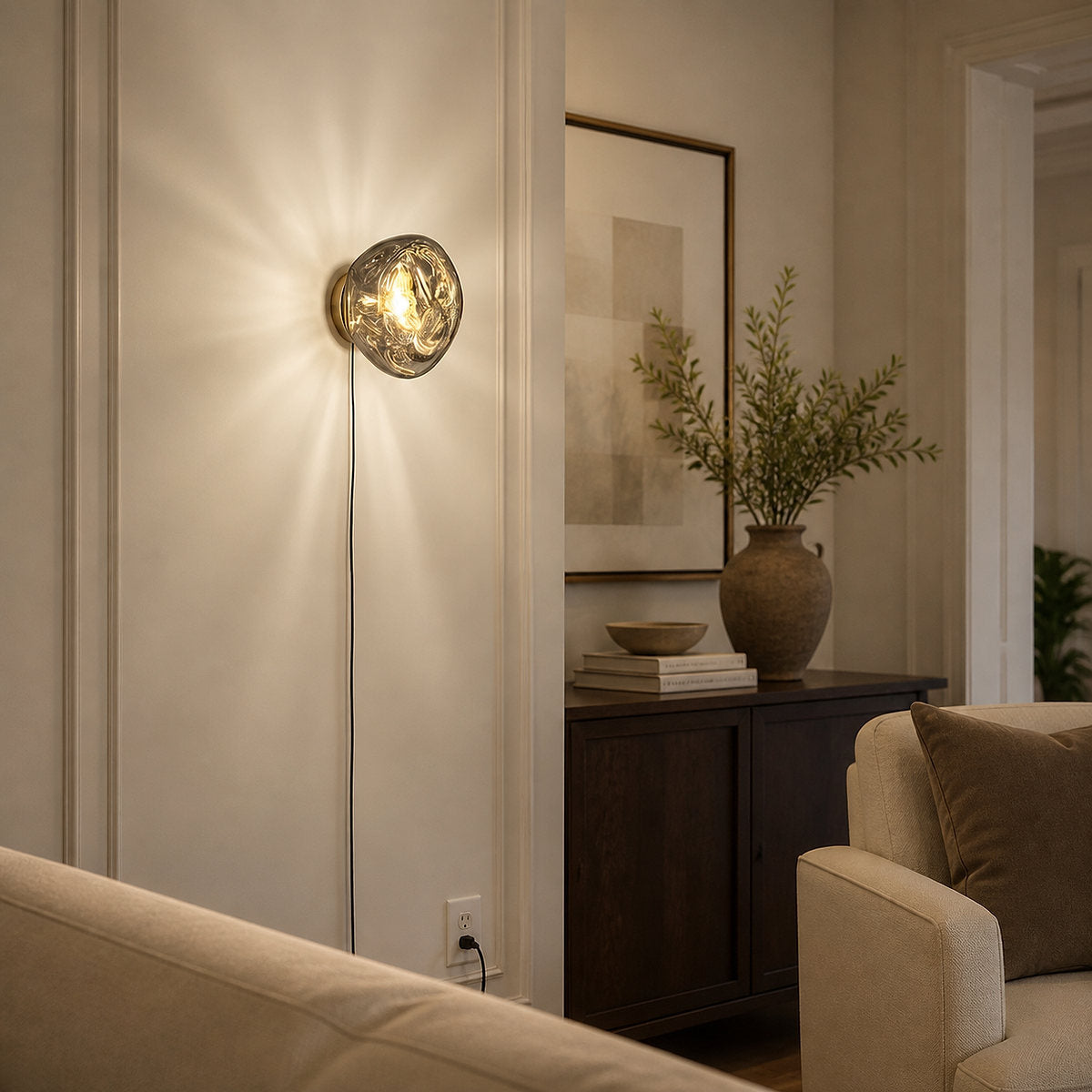 Lava Plug-in Wall Lamp, 7.1~11-Inch x H 7.5~11.4-Inch, Gold, US Plug for Bedroom & Living Room