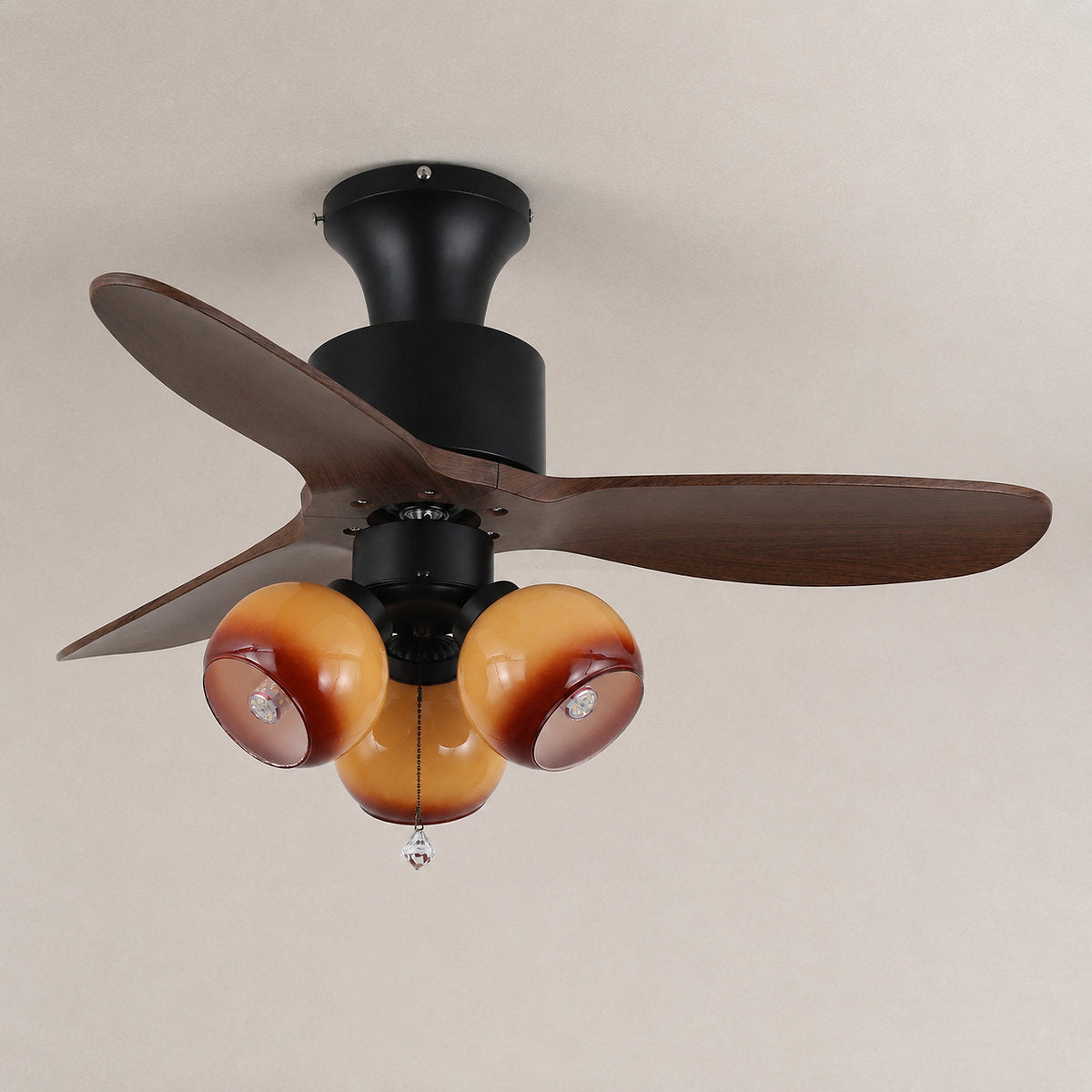 Lumo Orb Ceiling Fan Light, 36~42-Inch x H 11.8-Inch, Orange & Walnut Wood for Living Room