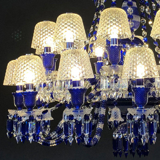 24 Lights Chandelier Blue & Clear Crystal Lighting