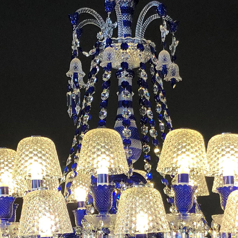 24 Lights Chandelier Blue & Clear Crystal Lighting