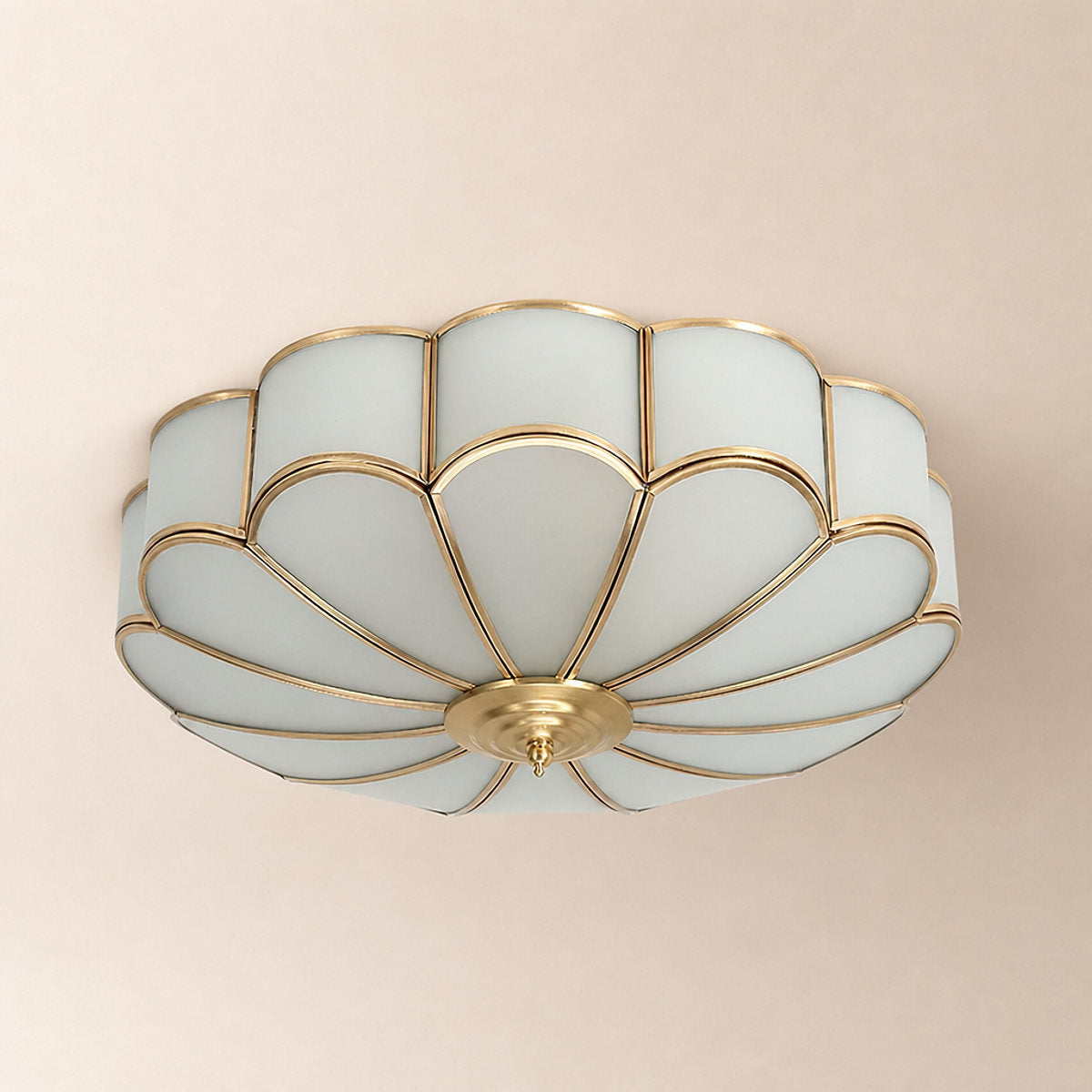 Flower Shape Glass Recessed Ceiling Light, 13.8~23.6-Inch x H 6.1`7.9-Inch, Brass & White for Living Room