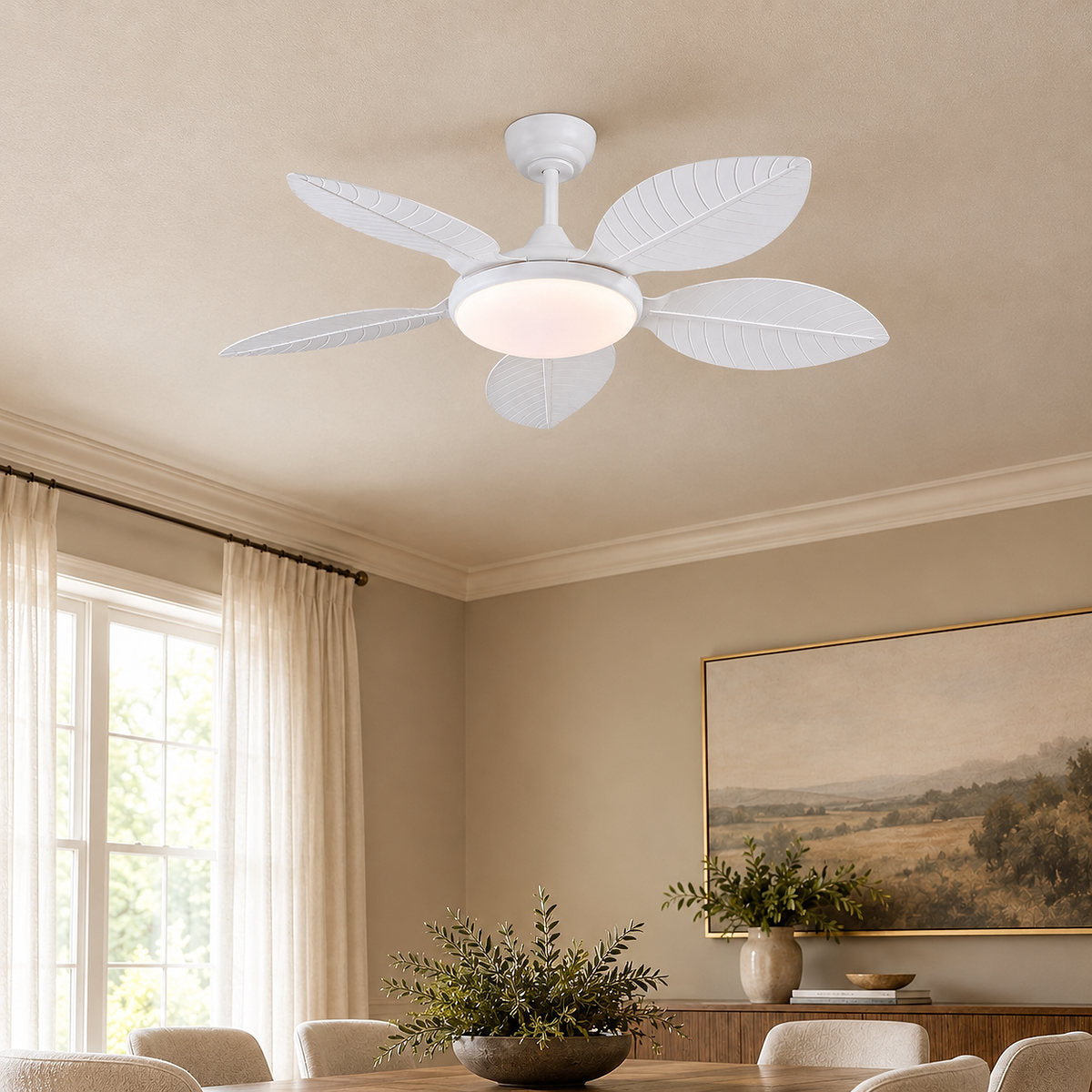 Tricolordeer Carved Palm-Leaf Dome Light Ceiling Fan