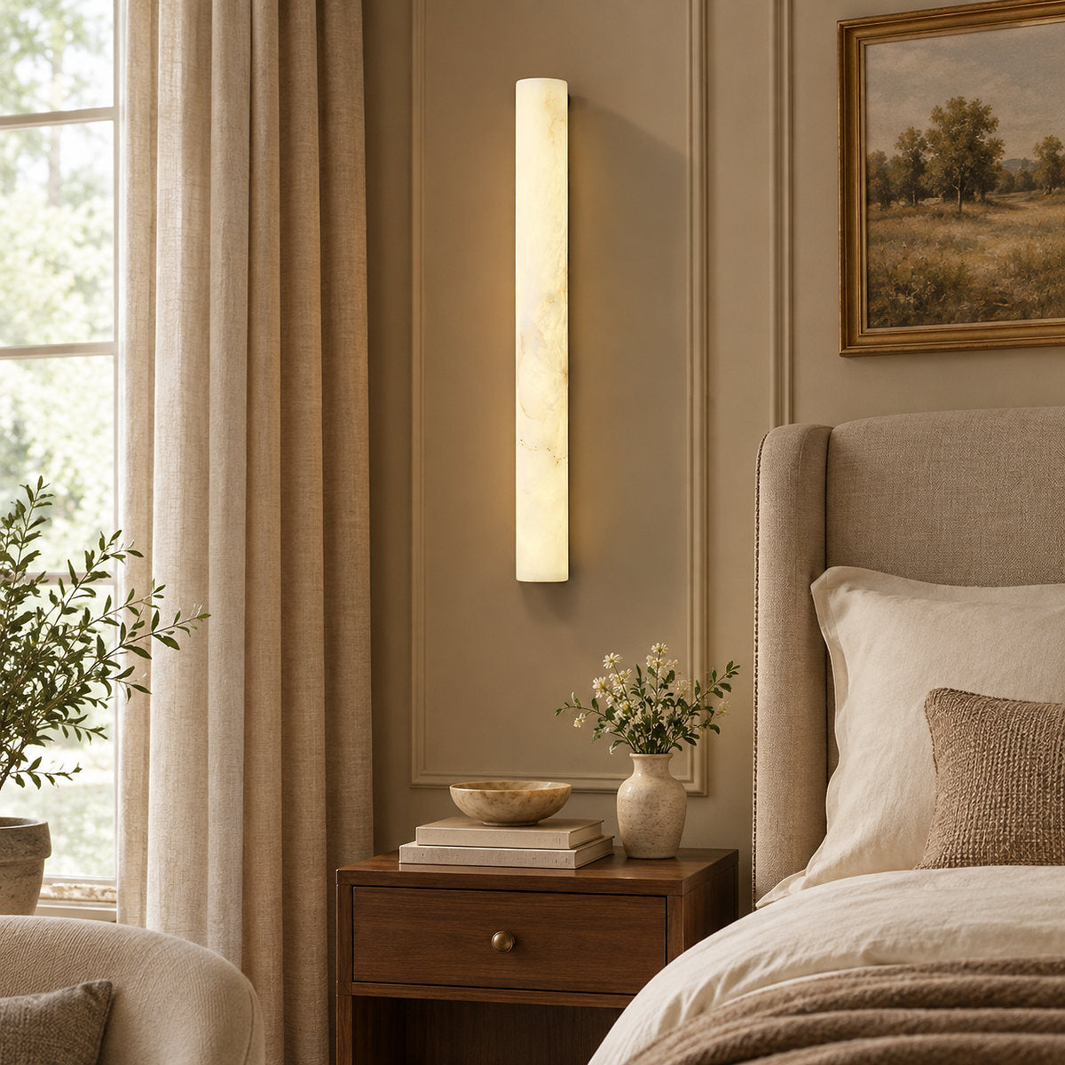Luminara Alabaster Wall Lamp, L 1.9-Inch x W 2.9-Inch x H 19.7-Inch, White, Warm Light for Living Room & Dining Room