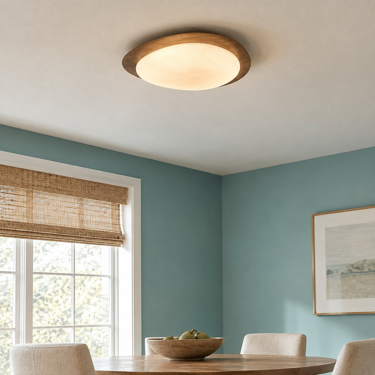 Pebble Metal Ceiling Light, 11.8~22.8-Inch x H 3.1-Inch, Artistic Walnut Grain Effect, Triac Warm Dimming for Living Room