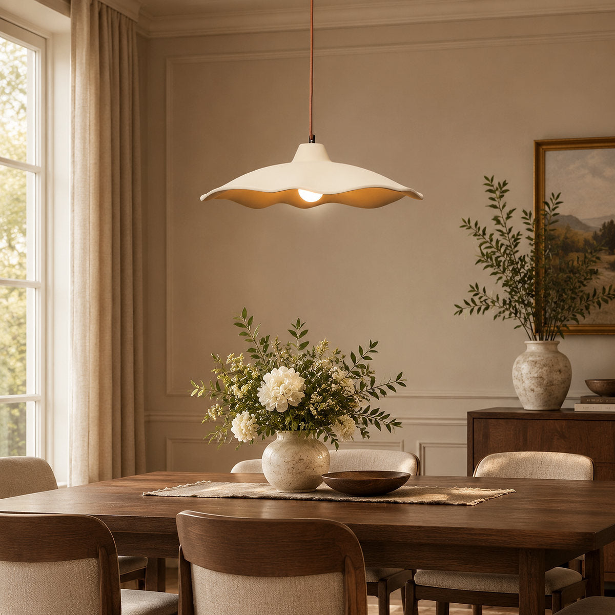 Wavy Edge Microcement Pendant Light for Dining Room & Living Room