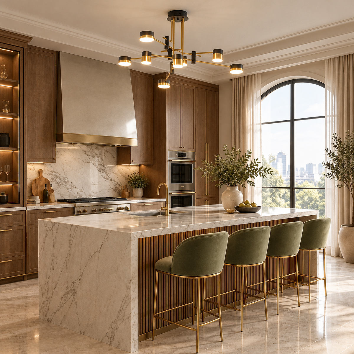 Sculptural Gold and Black LED Chandelier