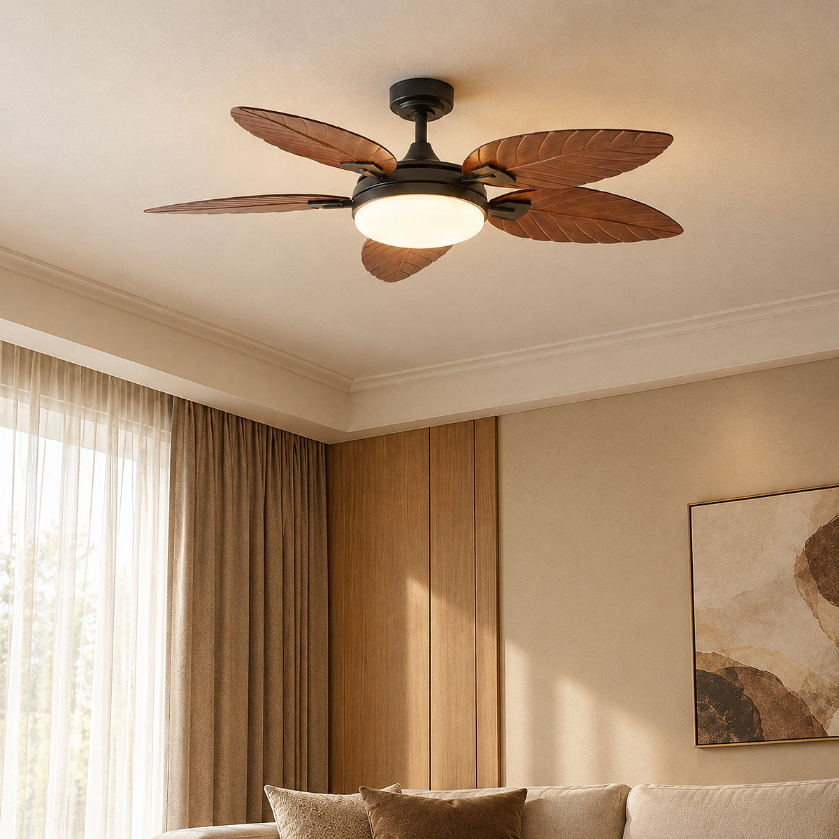 LED Ceiling Fan with Walnut Leaf Blades
