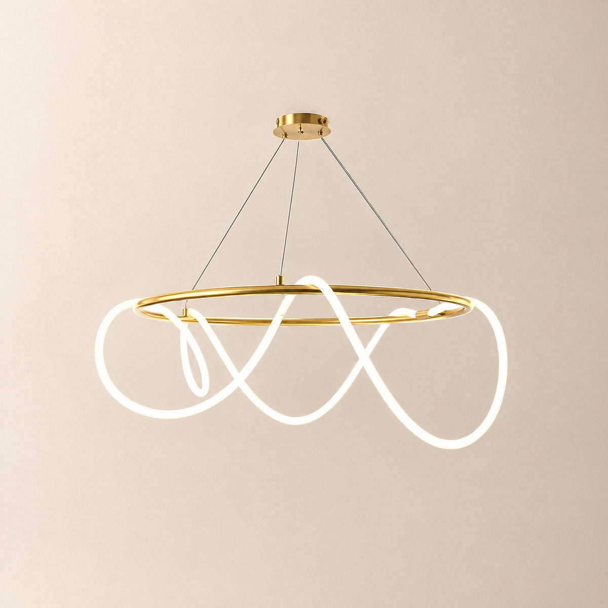 Sculptural Curved Linear and Round LED Chandelier