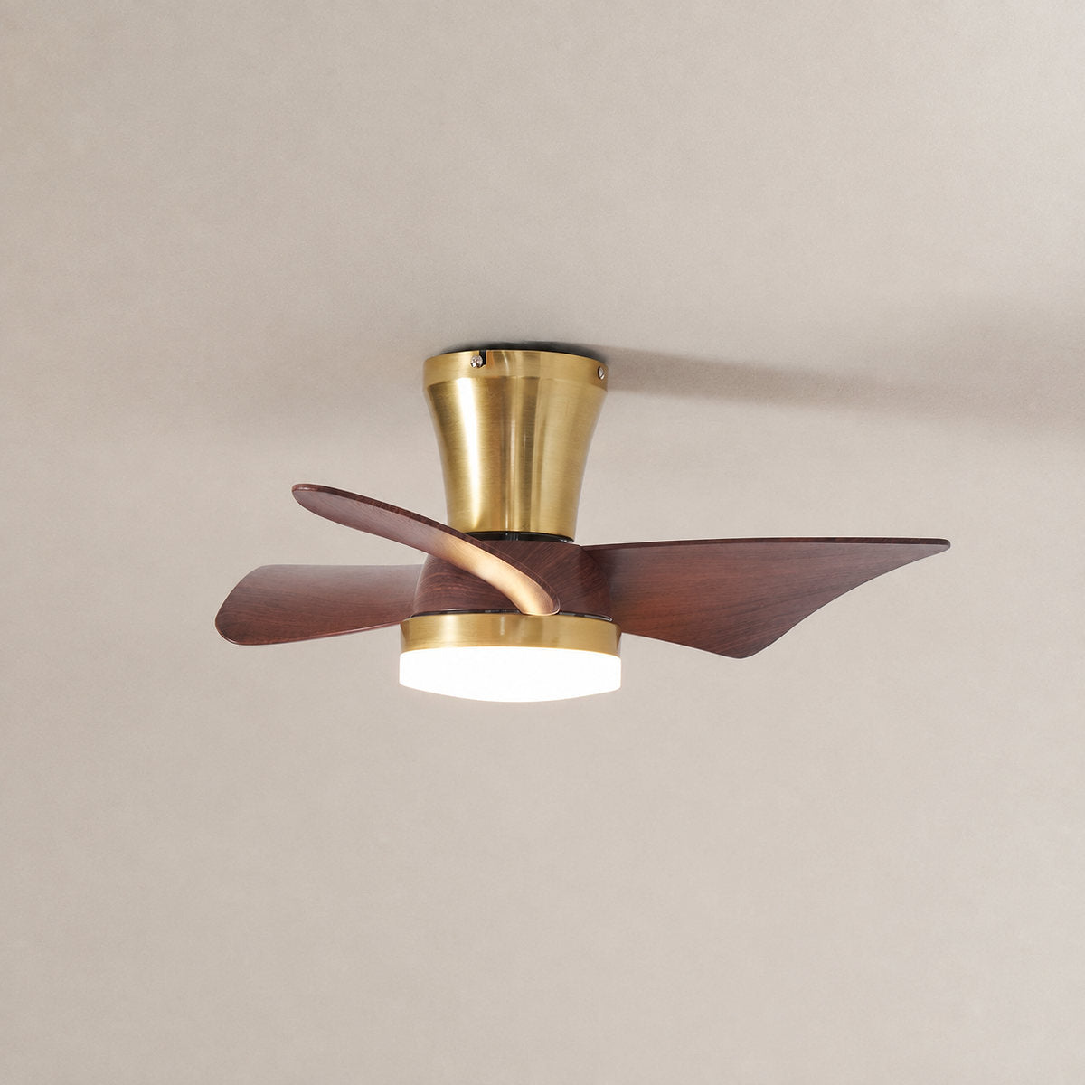 Breeze Lux Ceiling Fan Light, 21.7-Inch x H 10.2-Inch, Gold & Walnut Wood Grain, Three-Color Light for Living Room