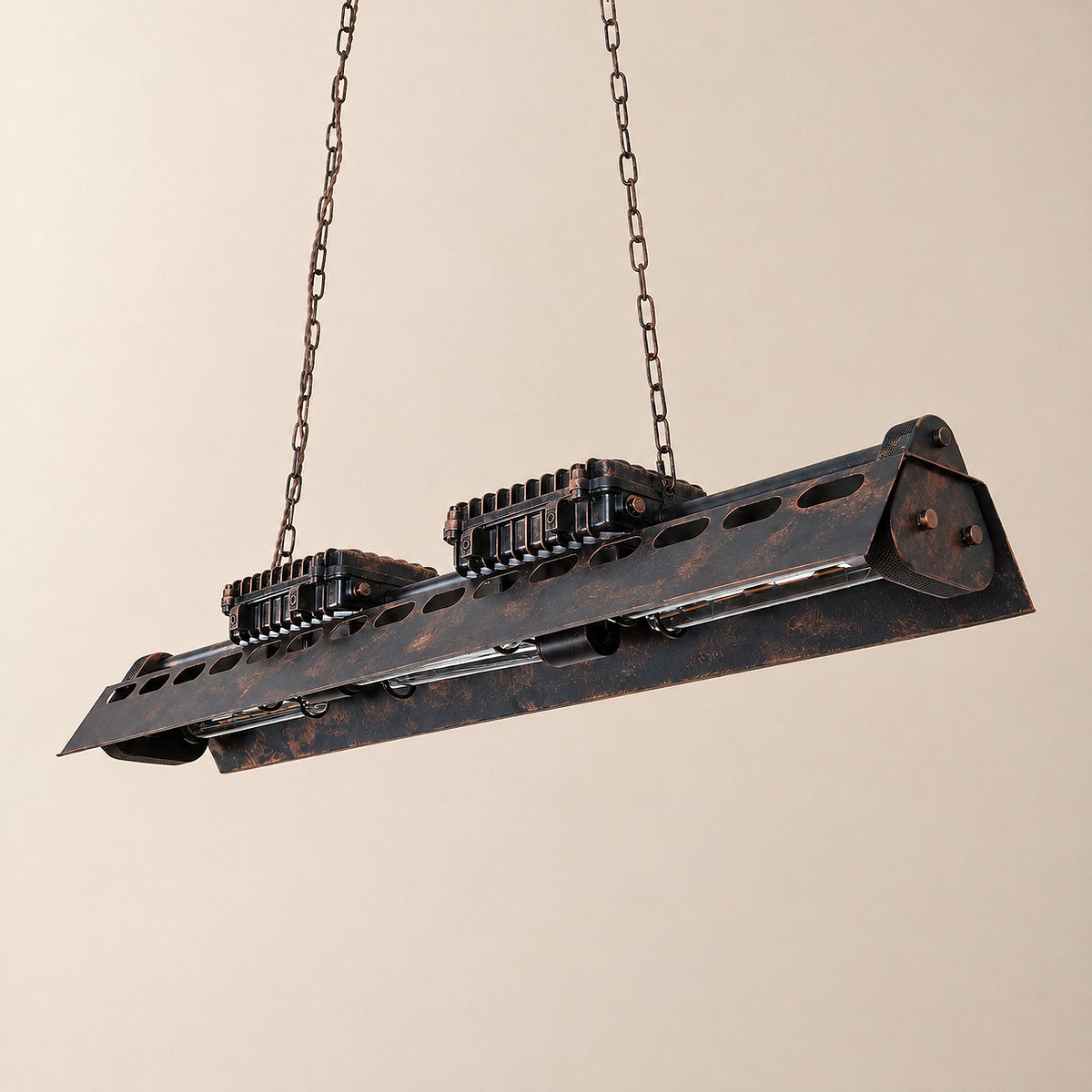Rectangular Rust Iron Steampunk Chandelier