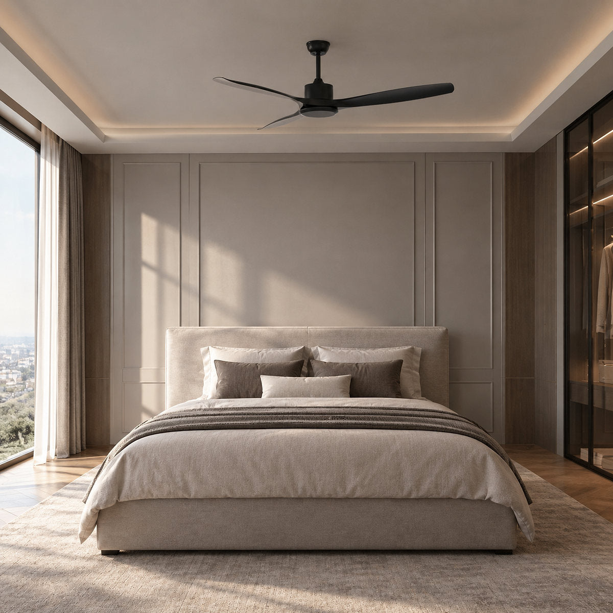 Amelia Ceiling Fan Light, 42~52-Inch x H 9.8-Inch, Natural Wood Grain & White (ABS blades) for Living Room