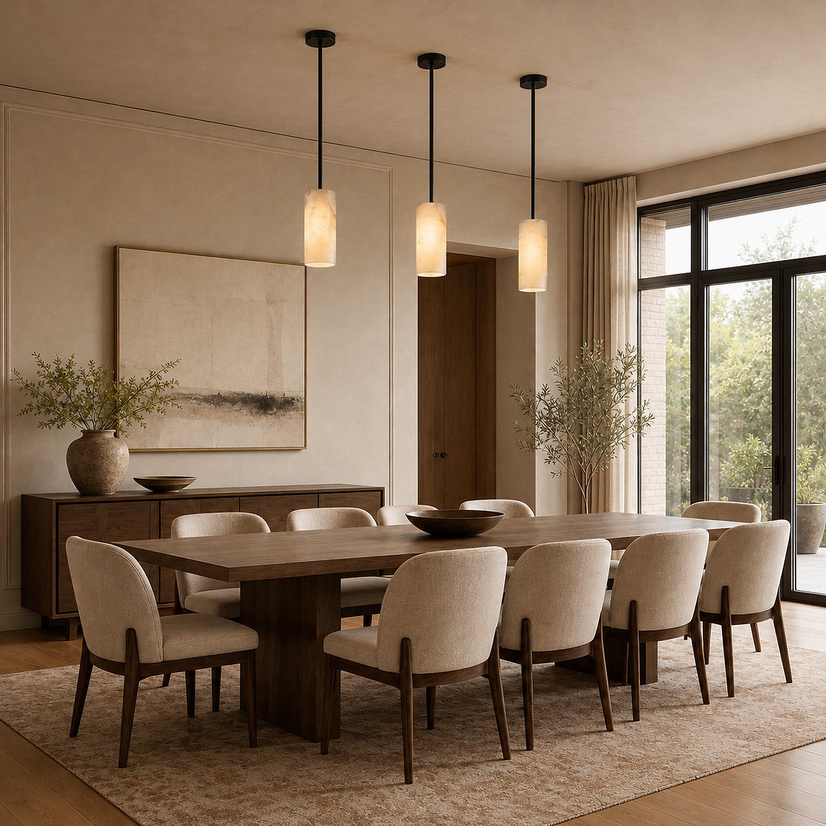 Tricolordeer Three-Light Alabaster Chandelier Nickel