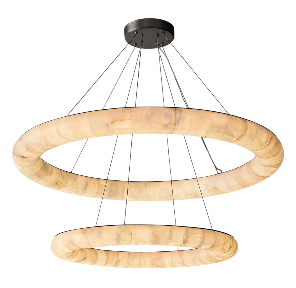 Rivaga Lisse Alabaster Two-Tiered Round Chandelier 61"