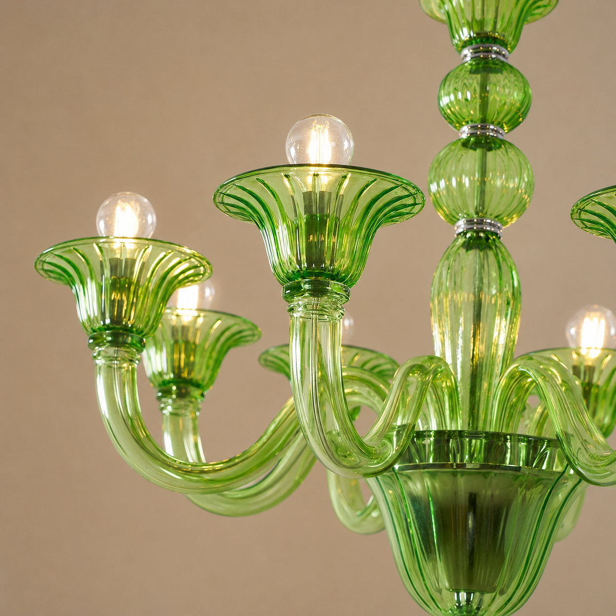 Liquid Green Hand-Blown Glass Chandelier