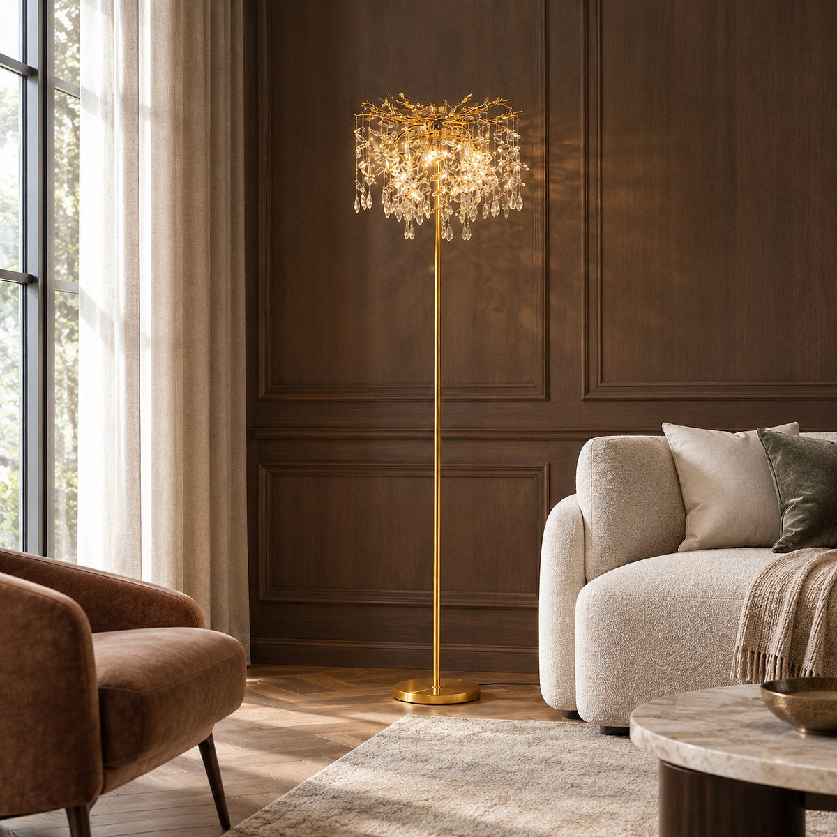 Tricolordeer Gold K9 Crystal Sculptural Floor Light
