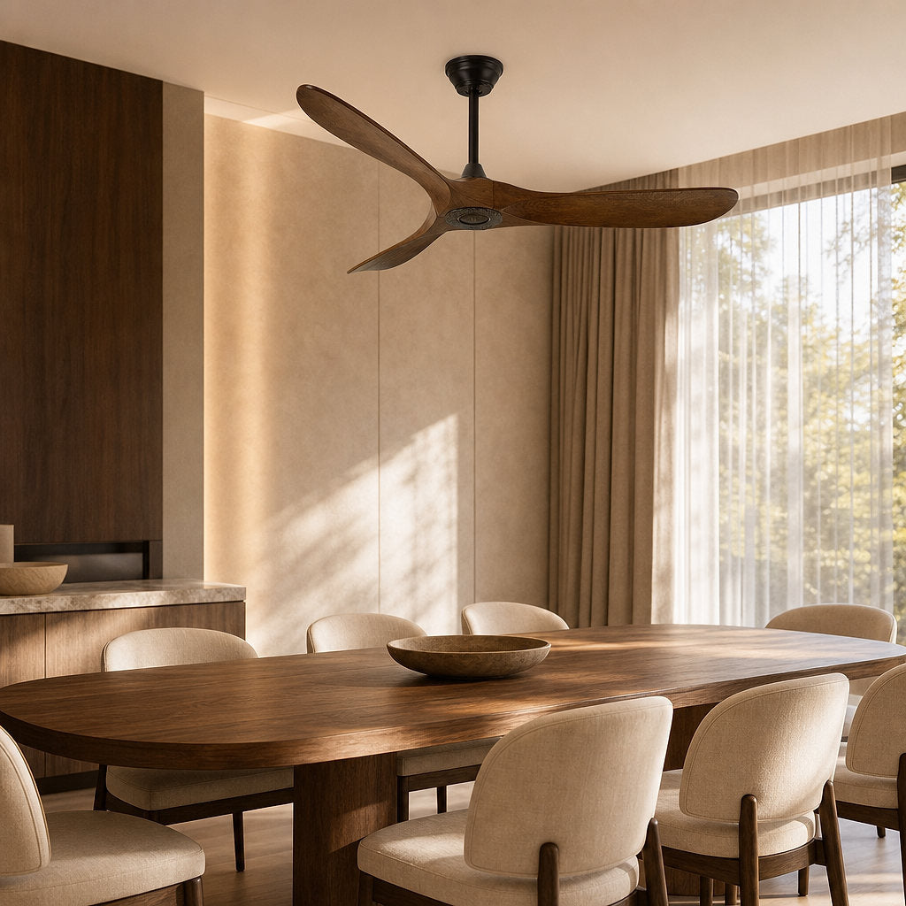 Aero Breeze Ceiling Fan Light, 42~52-Inch x H 13.8-Inch, Walnut Wood & Black for Living Room