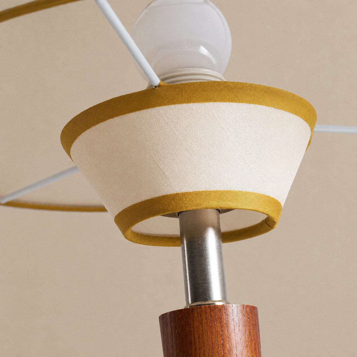 Tricolordeer Walnut Wood and Fabric Table Lamp