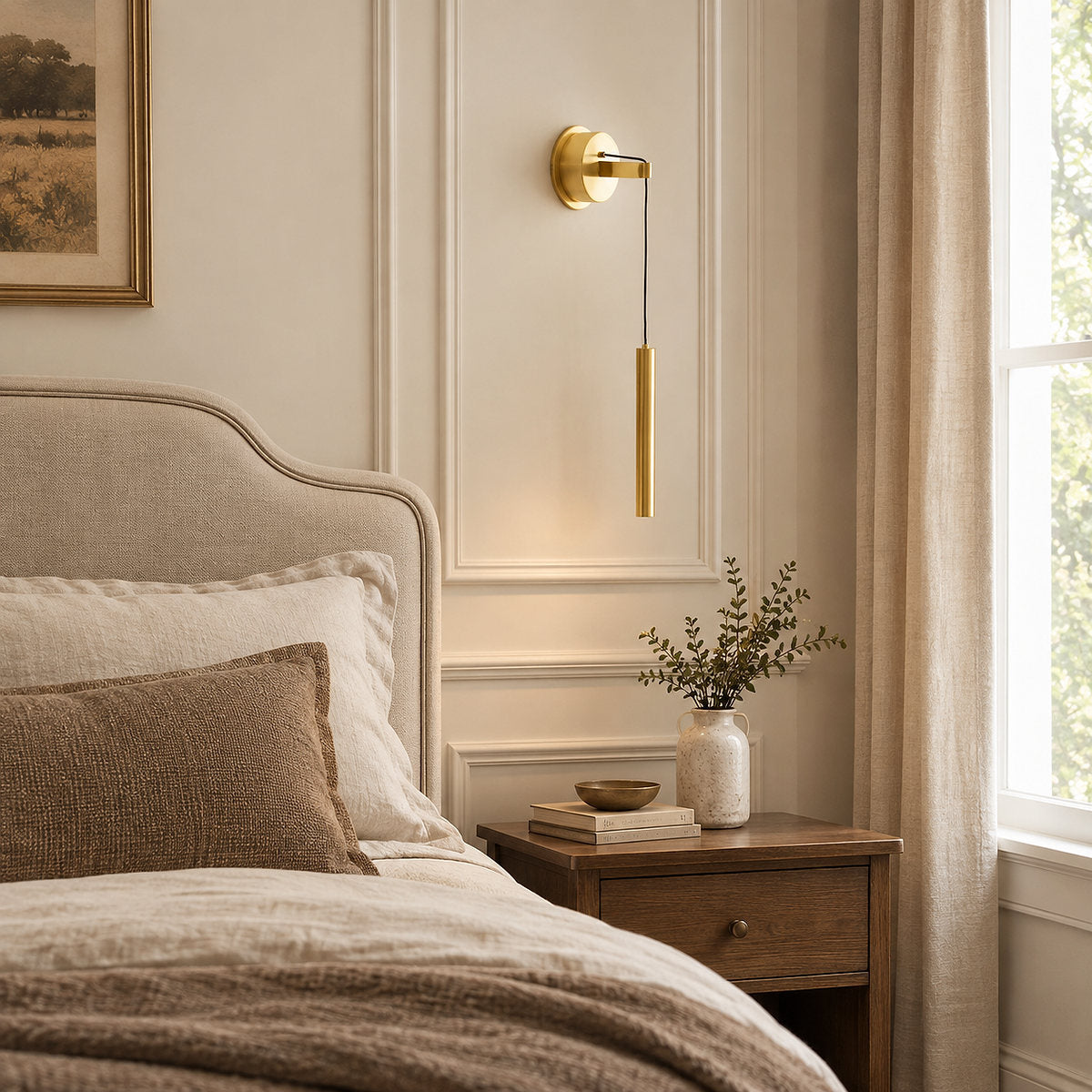 Brass Line Wall Lamp, 3.9-Inch x H 23.6-Inch, Brass, Warm Light for Living Room