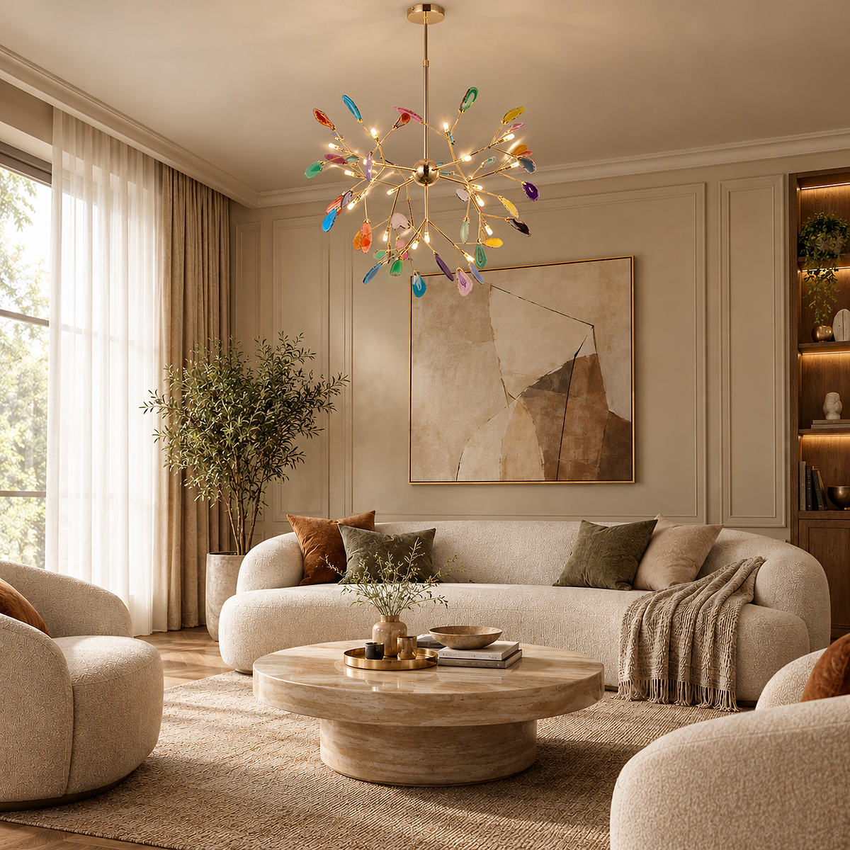Rose Gold Chandelier with Natural Stone Slices