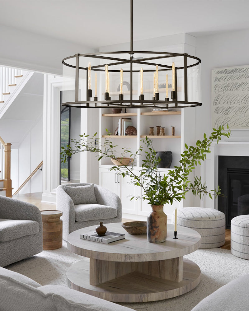 Bickman Glass Lantern Modern Round Chandelier 33''44"55''