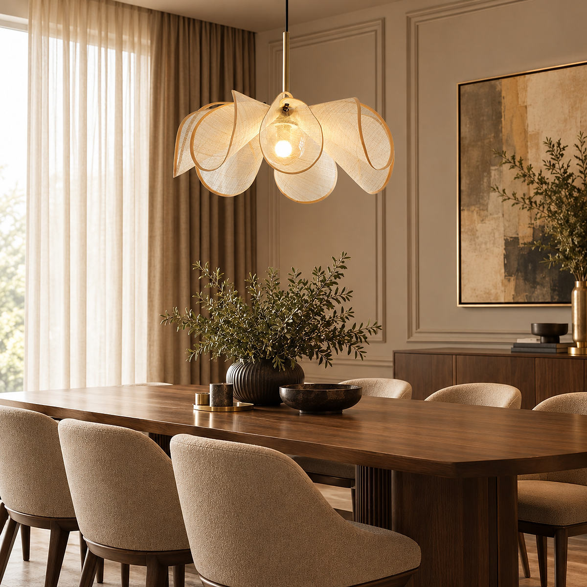 Woven Abaca Fiber Floral Pendant Lamp