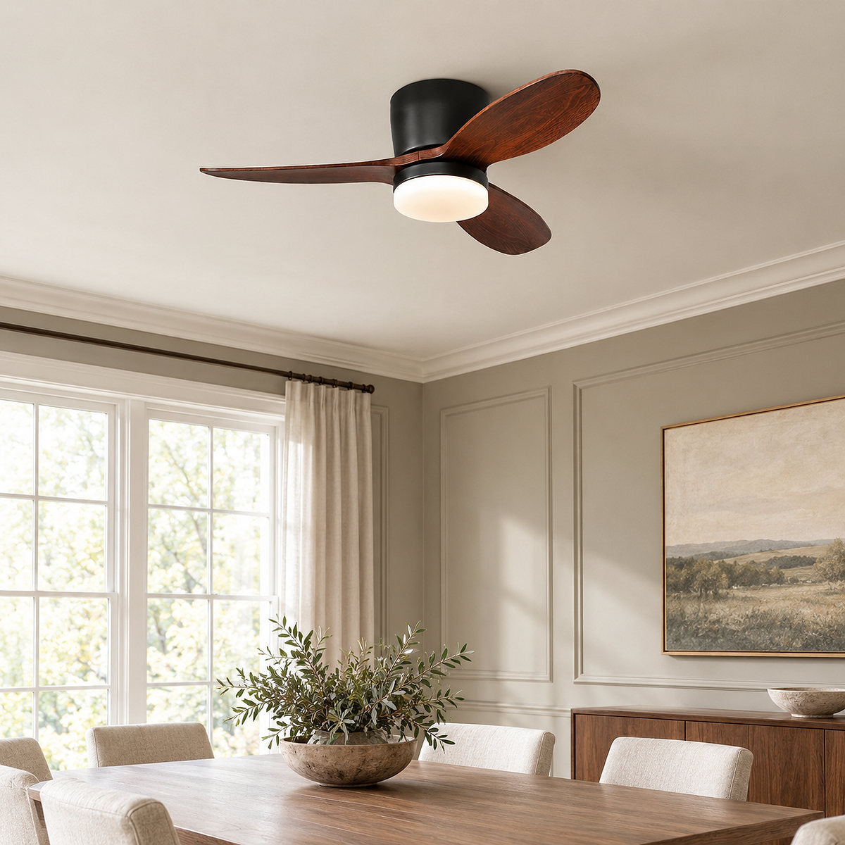 Lumo Petal Ceiling Fan Light, 36-Inch x H 9.4-Inch, Walnut & Black, Warm Light for Living Room