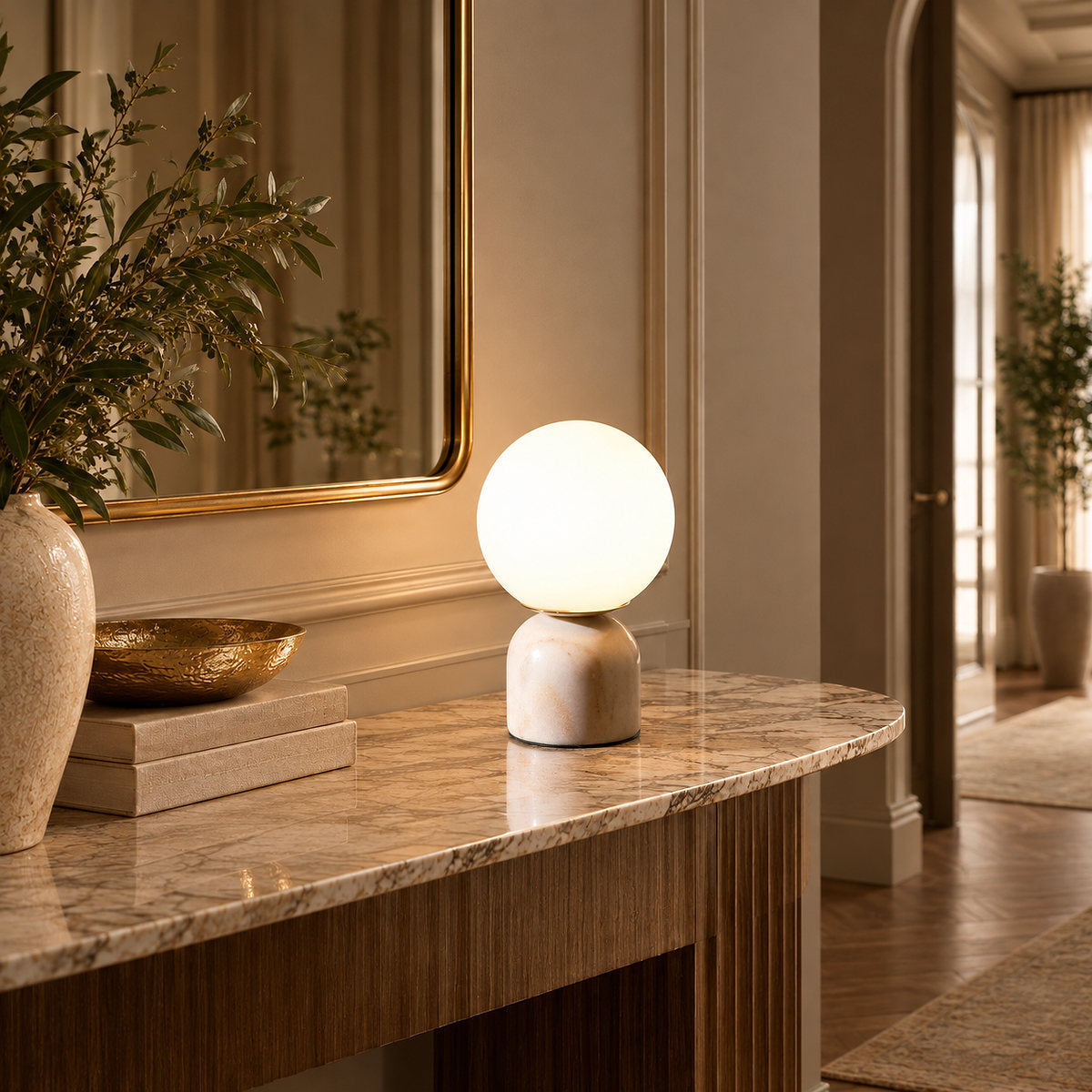Tricolordeer Globe Glass & Marble Table Lamp