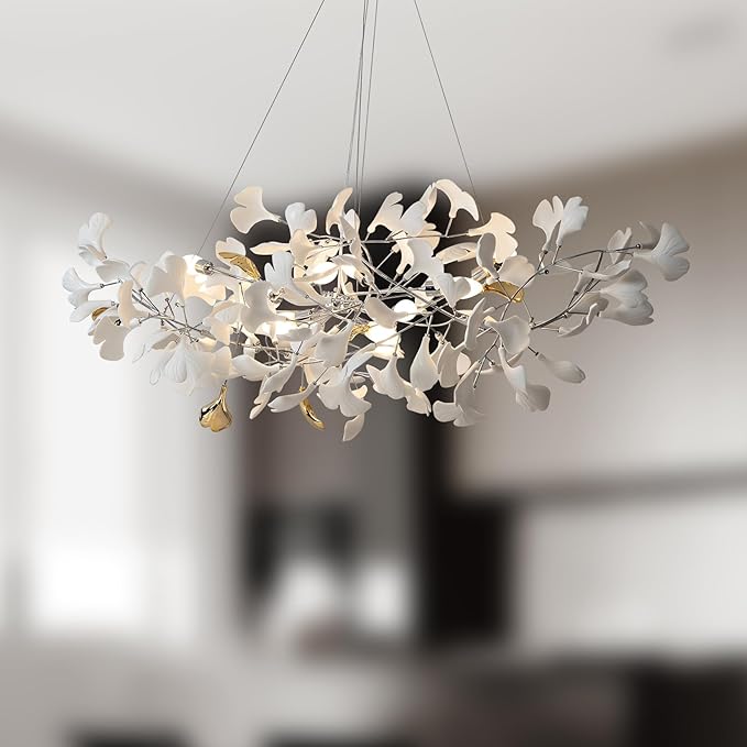 Ceramic Ginkgo Leaf Chandelier 59"