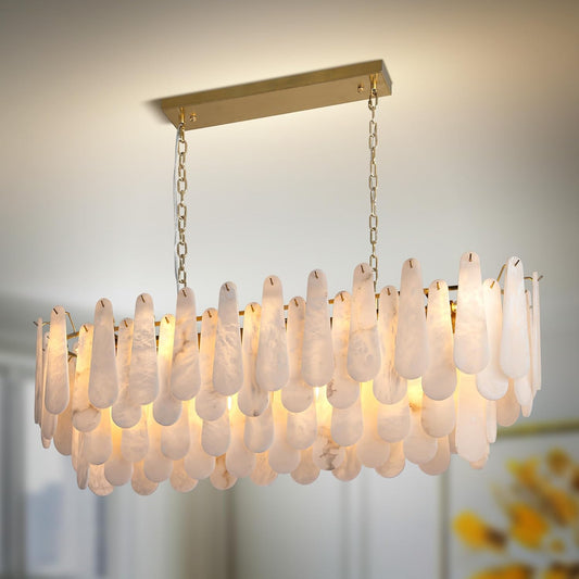 L47.2 Modern Alabaster Rectangular Brass Chandelier