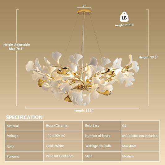 Ceramic Ginkgo Leaf Chandelier 40"